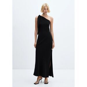 MANGO BLACK ASYMMETRIC BOW MAXI DRESS WITH SLIT XS NEW $129.99 #758